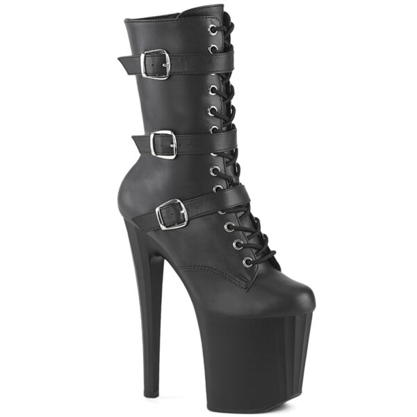 8" Heel, 3 3/4" PF Buckled Strap Ankle Boot, Side Zip