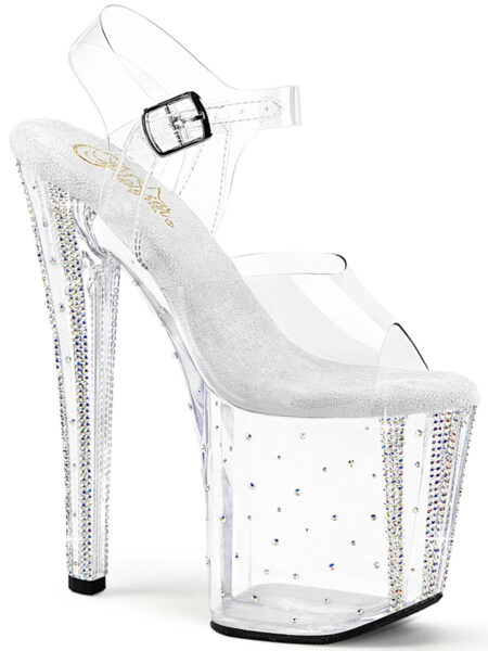 8" Heel, 3 3/4" PF Rhinestone Studded Ankle Strap Sandal