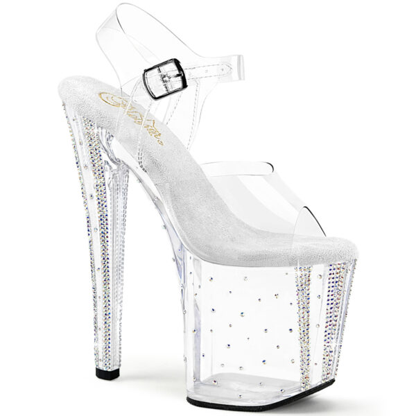 8" Heel, 3 3/4" PF Rhinestone Studded Ankle Strap Sandal