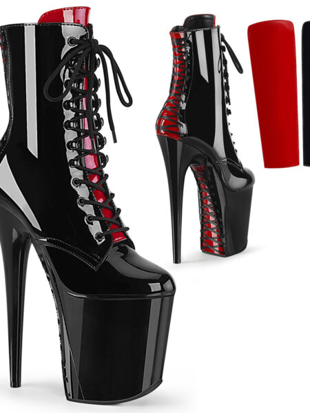 8" Heel, 4" PF Two Tone Lace-up Ankle Boot, Side Zip
