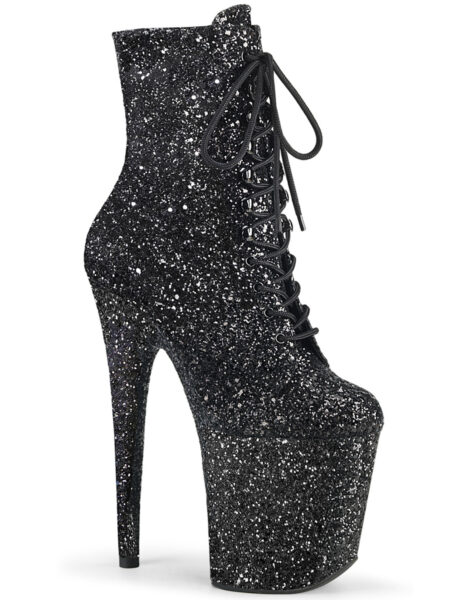 8" Heel, 4" PF Lace-Up Glitter Ankle Boot, Side Zip