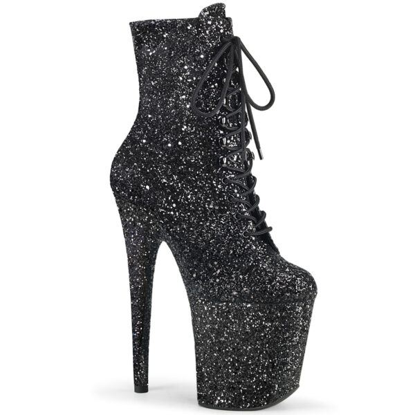 8" Heel, 4" PF Lace-Up Glitter Ankle Boot, Side Zip