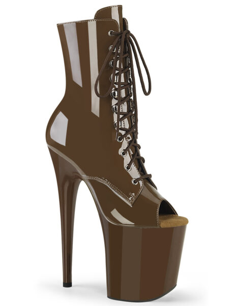 8" Heel, 4" PF Peep Toe Lace-up Ankle Boot, Side Zip
