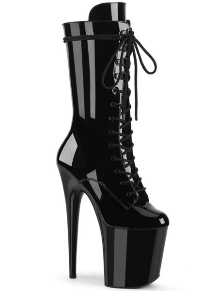 8" Heel, 4" PF Lace-Up Front Mid Calf Boot, Side Zip