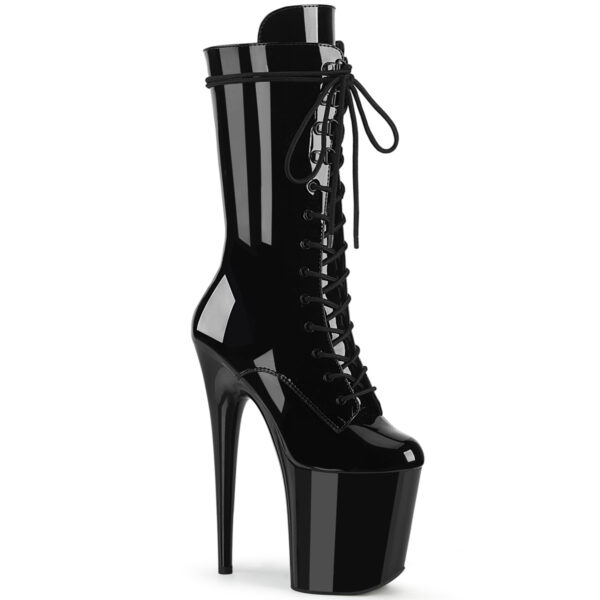 8" Heel, 4" PF Lace-Up Front Mid Calf Boot, Side Zip