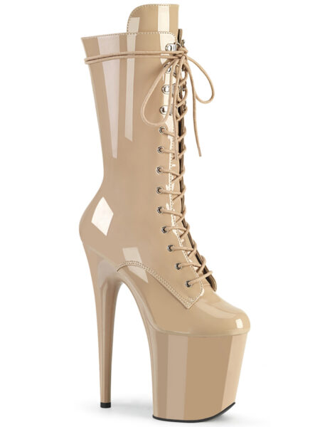 8" Heel, 4" PF Lace-Up Front Mid Calf Boot, Side Zip