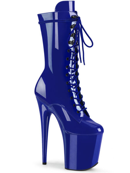 8" Heel, 4" PF Lace-Up Front Mid Calf Boot, Side Zip
