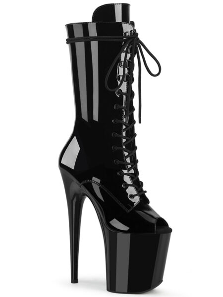 8″ Heel, 4″ PF Peep Toe Lace-Up Mid Calf Boot, Side Zip
