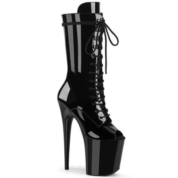 8" Heel, 4" PF Peep Toe Lace-Up Mid Calf Boot, Side Zip