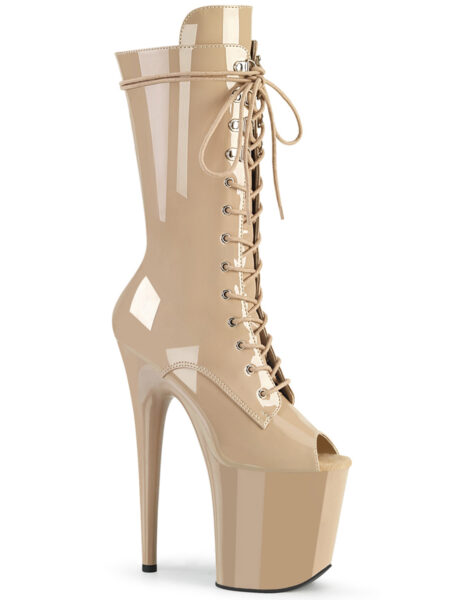 8″ Heel, 4″ PF Peep Toe Lace-Up Mid Calf Boot, Side Zip — Pleasure Zone Houston