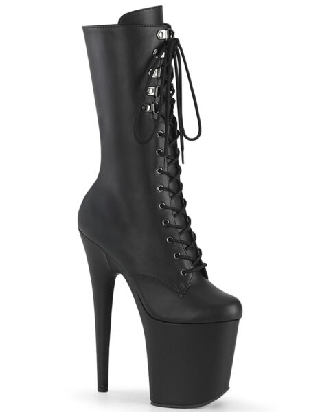 8″ Heel, 4″ PF Lace-Up Front Mid Calf Boot, Side Zip — Pleasure Zone Houston