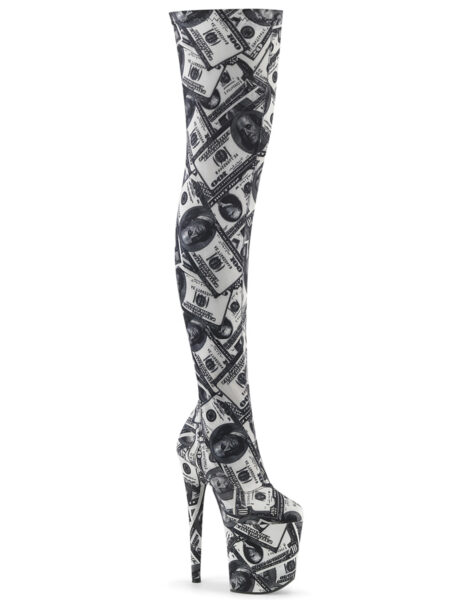 8" Heel, 4" PF Stretch Thigh Boot, Side Zip