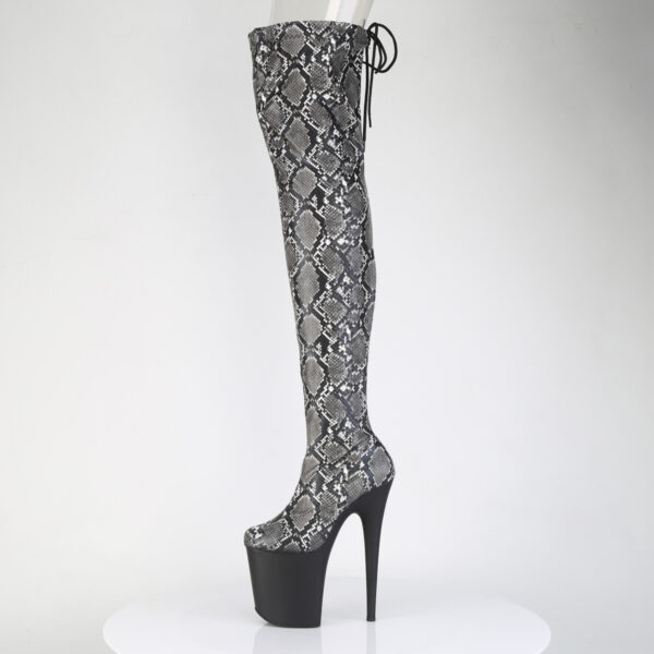 8" Heel, 4" PF Stretch Snake Print Pull-On Thigh Boot - Image 3