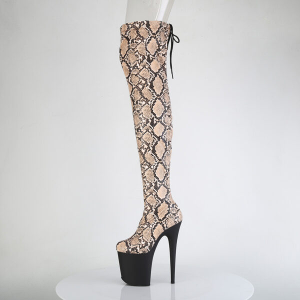8" Heel, 4" PF Stretch Snake Print Pull-On Thigh Boot - Image 3