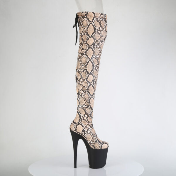 8" Heel, 4" PF Stretch Snake Print Pull-On Thigh Boot - Image 5