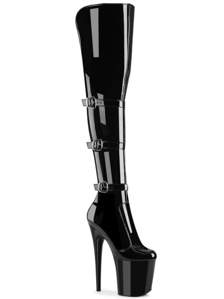 8″ Heel, 4″ PF Triple Buckle Strap OTK Boot, Side — Pleasure Zone Houston