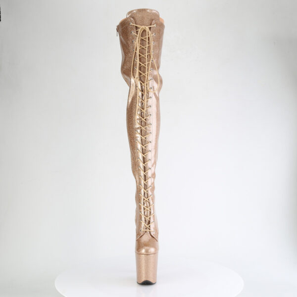 8" Heel, 4" PF Lace-Up Stretch Thigh Boot, Side Zip - Image 2
