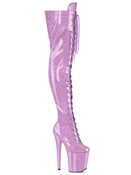 8" Heel, 4" PF Lace-Up Thigh Boot, Side Zip