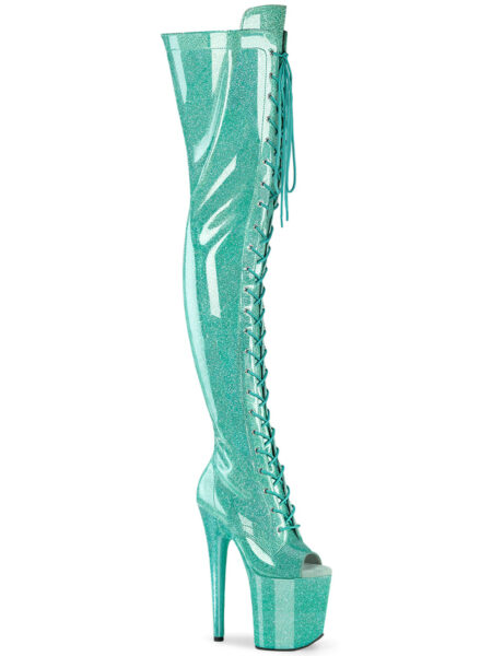 8″ Heel, 4″ PF Peep Toe Lace-Up Thigh Boot, Side Zip — Pleasure Zone Houston