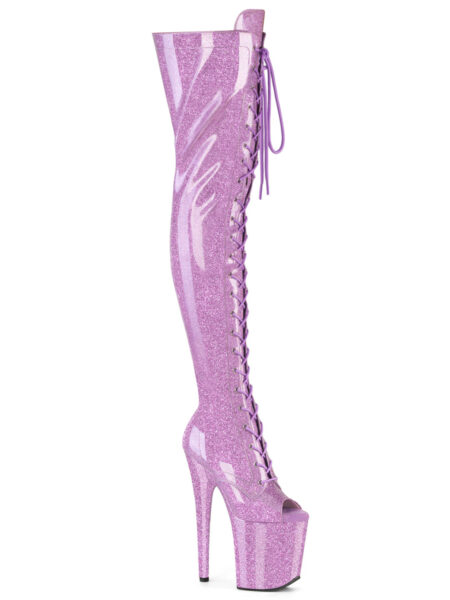 8" Heel, 4" PF Peep Toe Lace-Up Thigh Boot, Side Zip