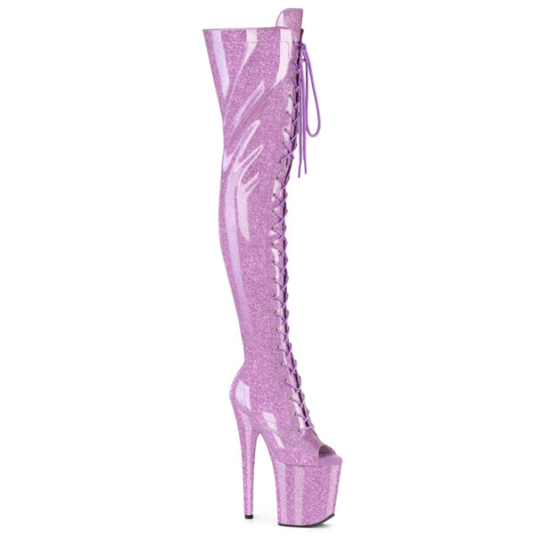 8" Heel, 4" PF Peep Toe Lace-Up Thigh Boot, Side Zip