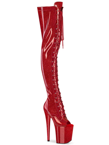 8″ Heel, 4″ PF Peep Toe Lace-Up Thigh Boot, Side Zip — Pleasure Zone Houston