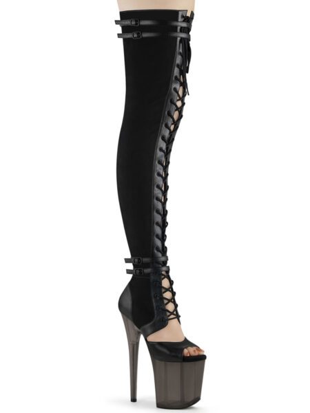 8" Heel, 4" PF Lace-Up Front Thigh, Side Zip