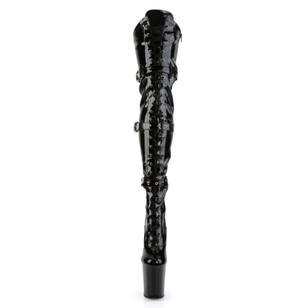 8" Heel, 4" PF Stretch Thigh Boot W/Buckled Straps, Side Zip - Image 2