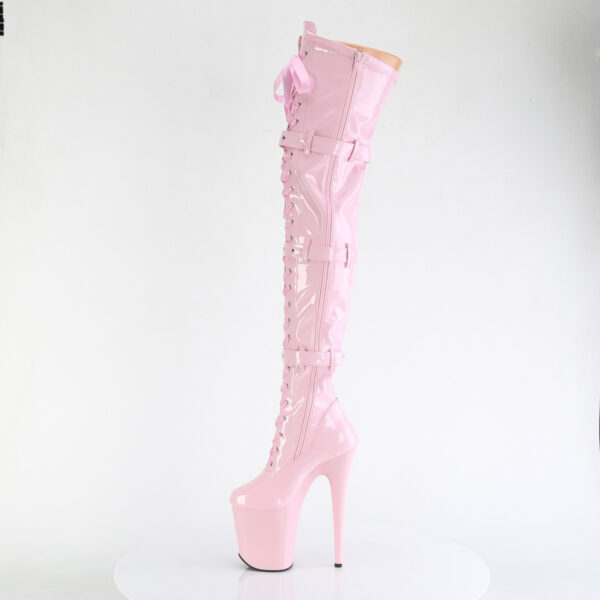 8" Heel, 4" PF Lace-Up Front Thigh High Boot, Side Zip - Image 3