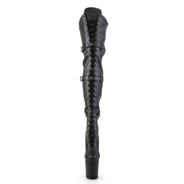 8" Heel, 4" PF Stretch Thigh Boot W/Buckled Straps, Side Zip - Image 2