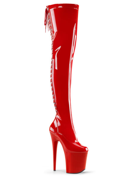 8" Heel, 4" PF Lace-Up Back Stretch Thigh Boot, Side Zip