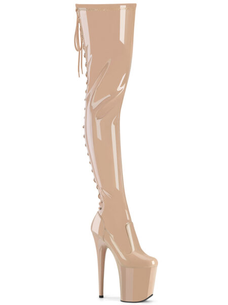 8" Heel, 4" PF Lace-Up Back Stretch Thigh Boot, Side Zip