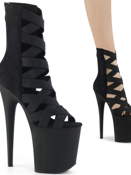 8" Heel, 4" PF Criss Cross Bootie Sandal, Back Zip