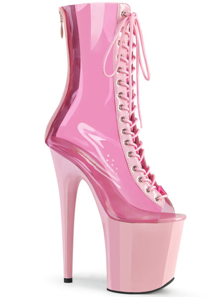 8" Heel, 4" PF Lace-Up Peep Toe Ankle Boot, Back Zip