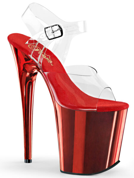 8" Heel, 4" PF Ankle Strap Sandal w/Chrome Plated Bottom