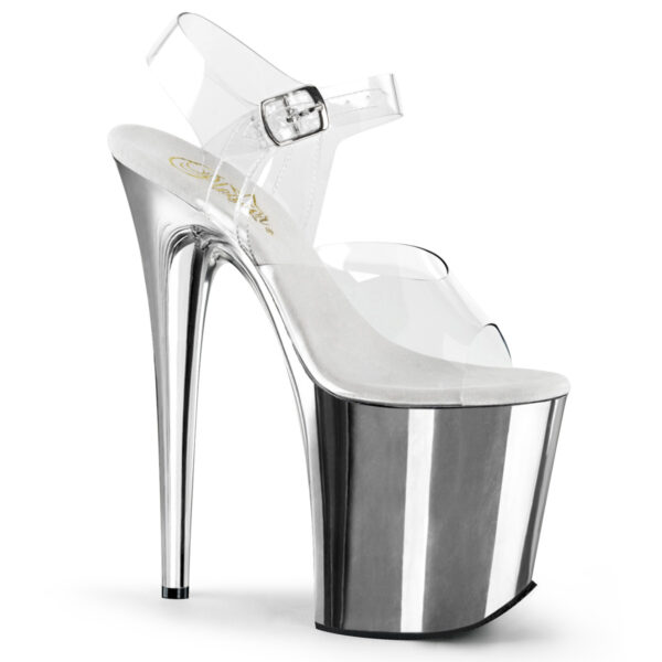 8" Heel, 4" PF Ankle Strap Sandal w/Chrome Plated Bottom