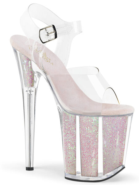 8" Heel, 4" PF Ankle Strap Sandal w/Glitter Insert
