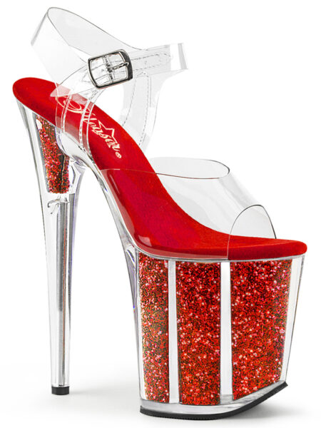 8" Heel, 4" PF Ankle Strap Sandal w/ Glitter Inserts