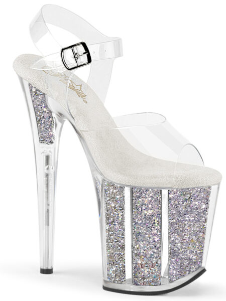 8″ Heel, 4″ PF Ankle Strap Sandal w/ Glitter Inserts — Pleasure Zone Houston