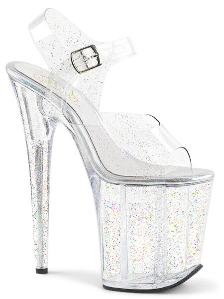 8" Heel, 4" PF Ankle Strap Sandal w/Glitter