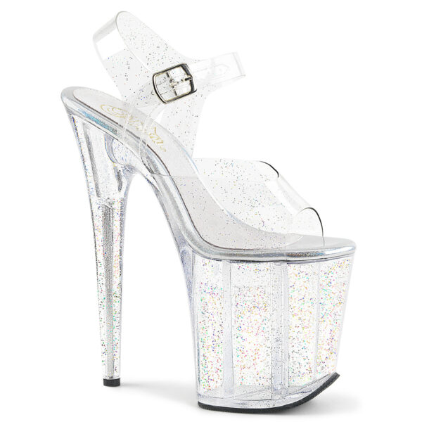 8" Heel, 4" PF Ankle Strap Sandal w/Glitter