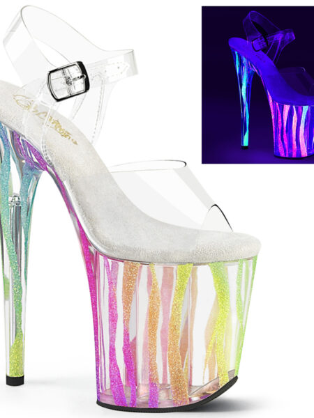 8" Heel, 4" PF Ankle Strap Sandal w/UV Reactive Bottom