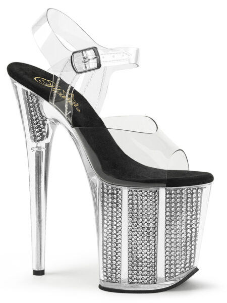 8" Heel, 4"PF Ankle Strap Sandal W/Simulated RS Filled BTM