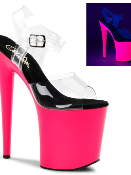 8" Heel, 4" PF Ankle Strap Sandal w/Neon UV Reactive BTM