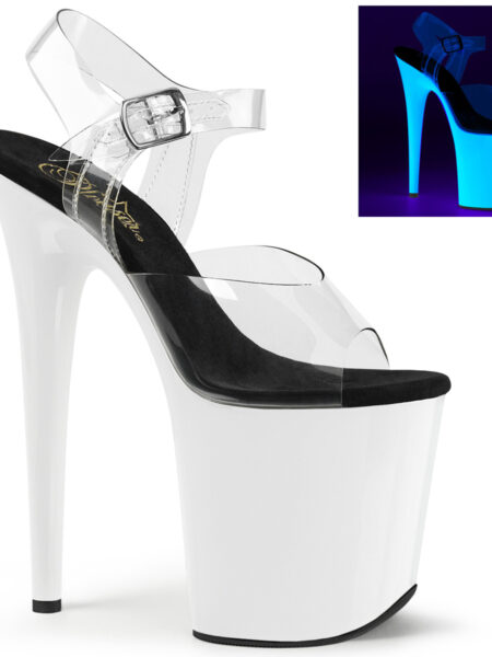 8" Heel, 4" PF Ankle Strap Sandal w/Neon UV Reactive BTM