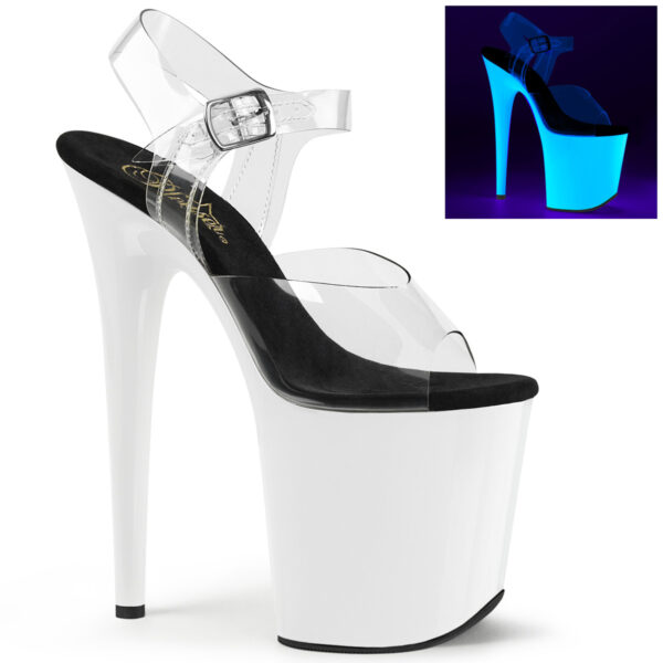8" Heel, 4" PF Ankle Strap Sandal w/Neon UV Reactive BTM