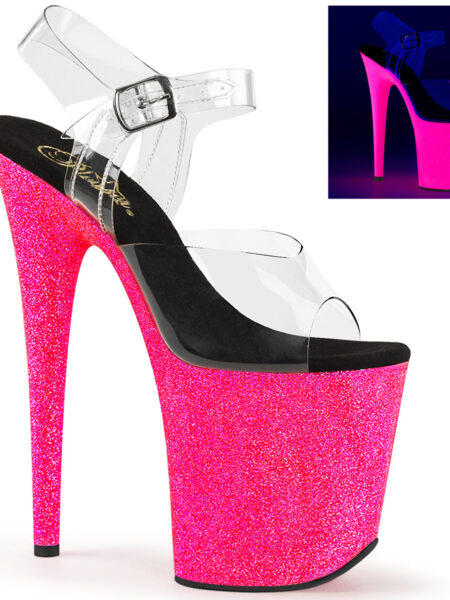 8" Heel, 4" PF Ankle Strap Sandal w/Neon UV Reactive BTM