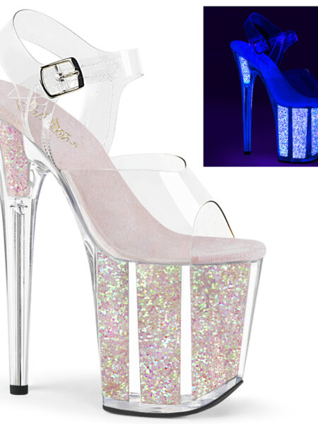 8" Heel, 4" PF Ankle Strap Sandal w/Glitter Inserts