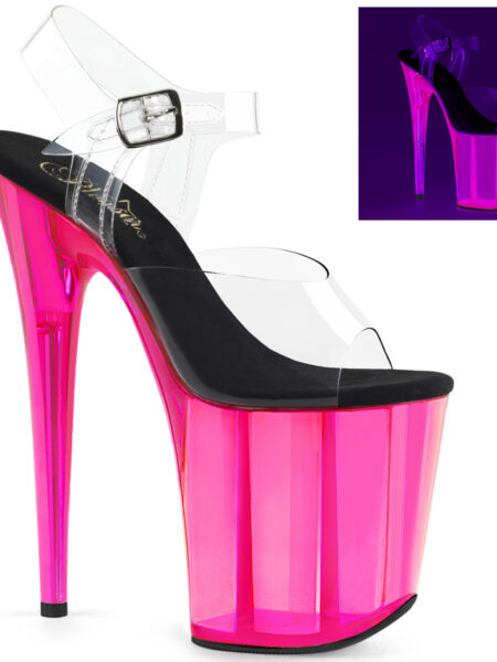 8" Heel, 4" UV Reactive Tinted PF Ankle Strap Sandal