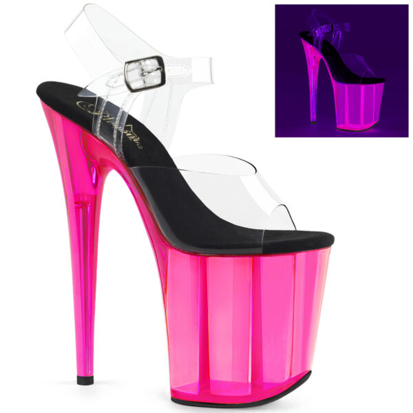 8" Heel, 4" UV Reactive Tinted PF Ankle Strap Sandal